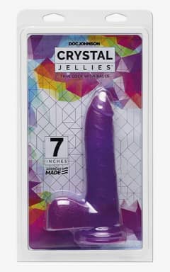 Anal Dildo Crystal Jellies Thin Cock w. Balls Purple 7in