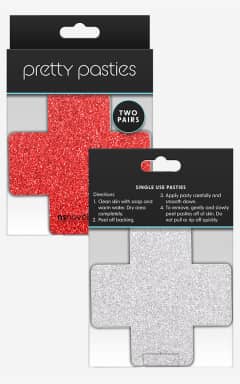Dessous Glitter Cross Pasties Silver & Red 2 Pair