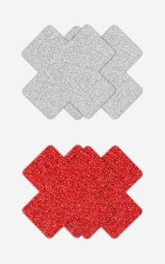 Alle Glitter Cross Pasties Silver & Red 2 Pair 