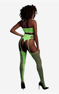 Dessous Glow In The Dark Two Piece With Crop Top And Stockings Green
