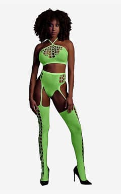 Dessous Glow In The Dark Two Piece With Crop Top And Stockings Green