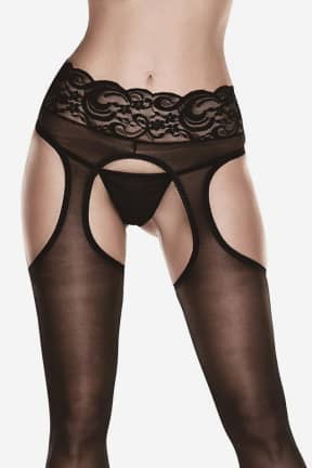 Alle Baci Sheer Crotchless Lace Top Suspender Hose
