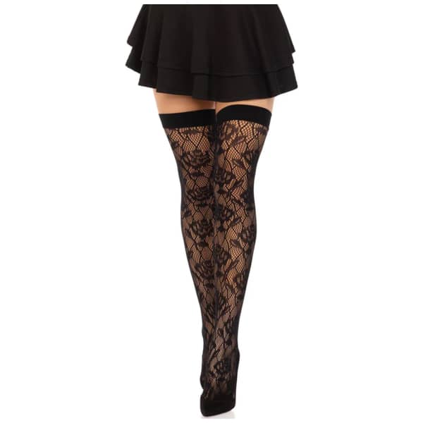 Wild Rose Net Thigh Highs Black