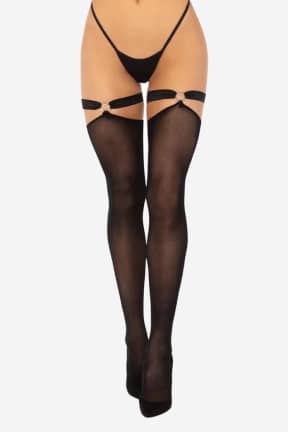 Dessous Thigh Highs With Garter Top Black - Stayups mit stylischen Herzdetails