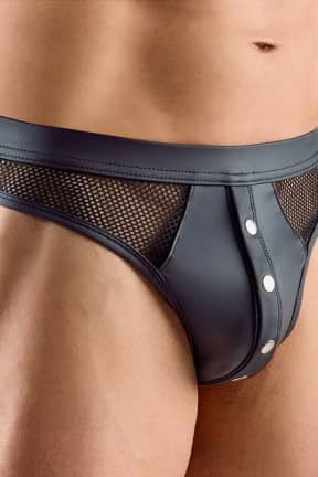 Dessous Svenjoyment Thong For Men Black - Slip mit Netzdetails und Knöpfen vorne