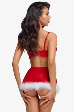 Dessous Cottelli Lingerie - Set X-Mas - L/XL - Festliches Rot mit flauschigem Weiß, das Dich wie ein verführerisches Geschenk umspielt.  
Elastischer Powernet, verstellbare Träger und Häkchenverschluss schmiegen sich passgenau an.