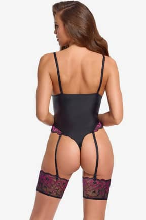 Dessous Cottelli Lingerie - Matte Look With Lace Body - Pink And Black - M - Mattes Finish mit zarter Spitze - sitzt wie eine zweite Haut und macht Dich unwiderstehlich. Dehnbar, formt sanft und bleibt angenehm trocken - perfekt für Tag, Nacht und mehr.