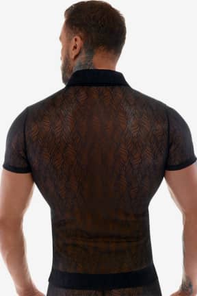 Dessous Svenjoyment - Men's Shirt Buttons - Transparent - XL - Transparente Blumen-Spitze in Dunkelrot zeigt verführerisch und lässt Raum für Fantasie. Elastisch, figurbetont und mit Hemdkragen samt Knopfleiste - sexy mit Stil.