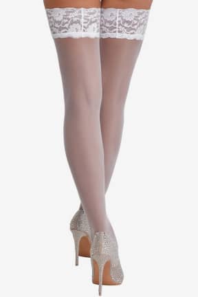 Dessous Cottelli Legwear - Hold Up Stockings - White - Breites 7-9 cm Spitzenband mit Silikon hält Dich verführerisch sicher - ganz ohne Strapse. Zart transparent in 17-20 Denier, Oeko-Tex 100 zertifiziert für ein gutes Gefühl auf der Haut.