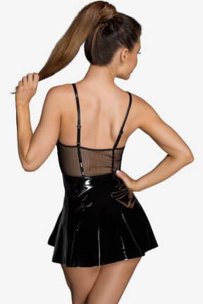 Dessous Noir Vinyl Mini Dress Black - High-Gloss Wet-Look, der alle Blicke fängt und sich herrlich eng an Dich schmiegt. Mit Bustier-Stäbchen, verstellbaren Trägern und 2-Wege-Zipper sitzt alles sicher und sexy.