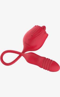 Teazers – Rose Thrusting Dildo Vibrator – Red - Synchrones Stoßen innen und sanft vibrierende Rosen-Zunge außen - für Wellen purer Lust. USB-ladbar, wasserdicht und mit starken Modi, damit Du jederzeit nachlegen kannst.