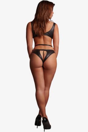 Alle Le Désir - Mollie - PVC Crotchless Panty and Scoop Neck Top - One Size - Black - Glänzender PVC-Look, der sofort ins Auge fällt und Dich mutig fühlen lässt. Offener Schritt für direkten Zugang - wann immer Du willst.